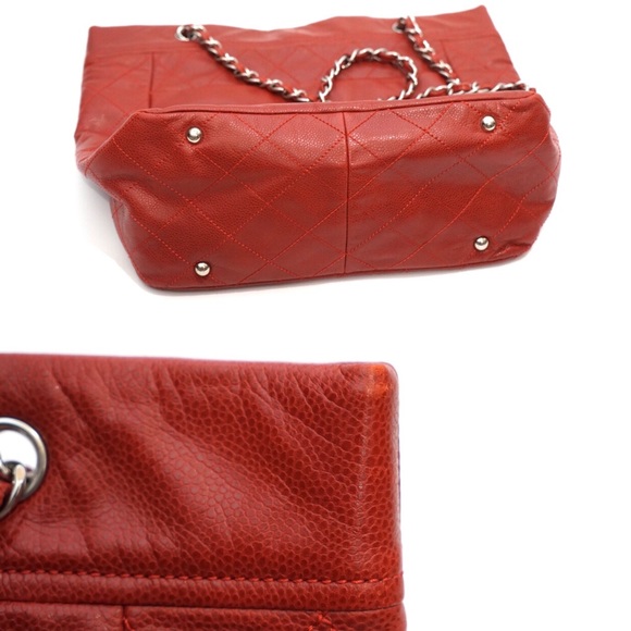 SOLD Chanel Red Caviar Leather Large Tote Bag - Picture 7 of 8